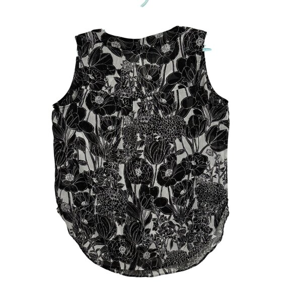 Tommy Hilfiger Womens Black White Dark Floral Lined Tank Blouse XL Fairy Whimsy - Picture 2 of 8
